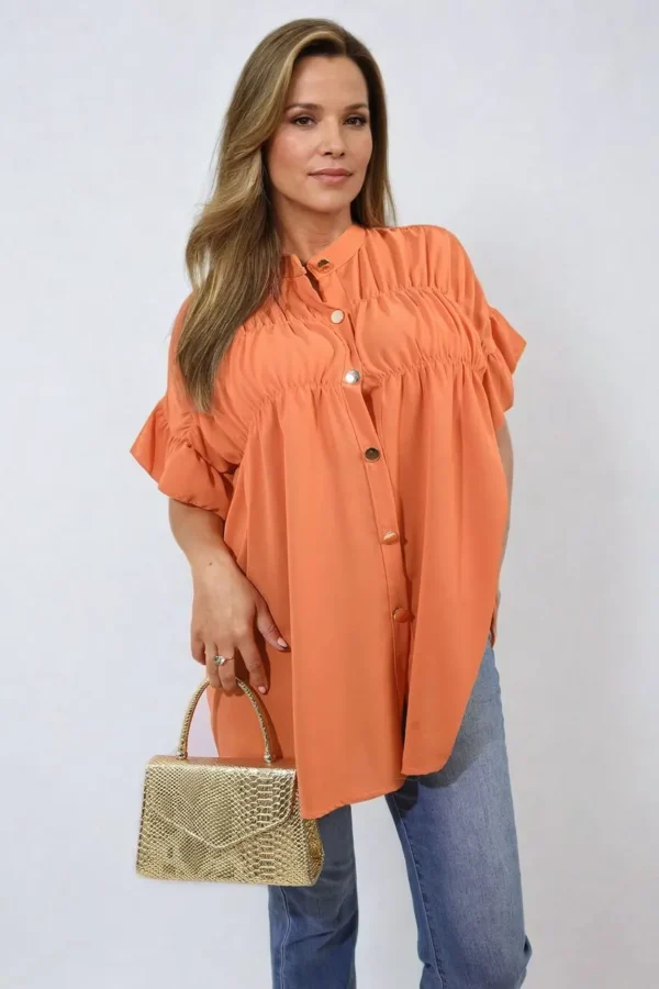 Button Down Pleated Frill Tops - Image 11