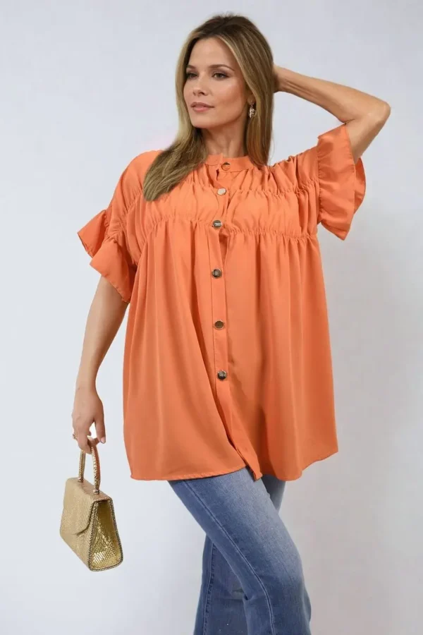 Button Down Pleated Frill Tops - Image 13