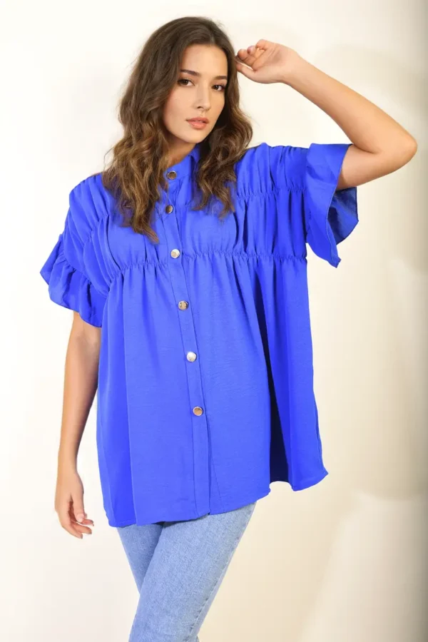 Button Down Pleated Frill Tops - Image 18