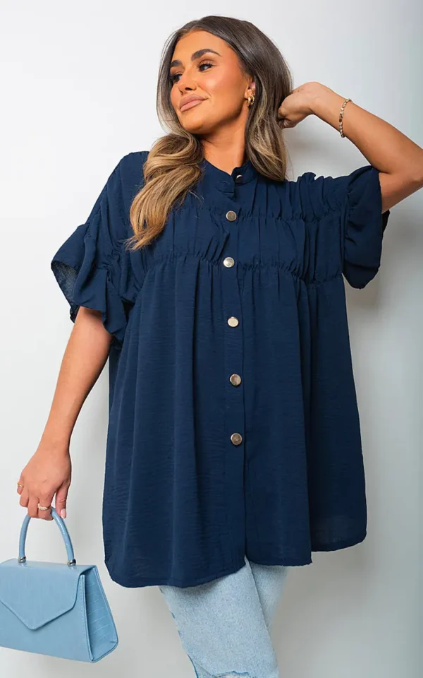 Button Down Pleated Frill Tops - Image 25