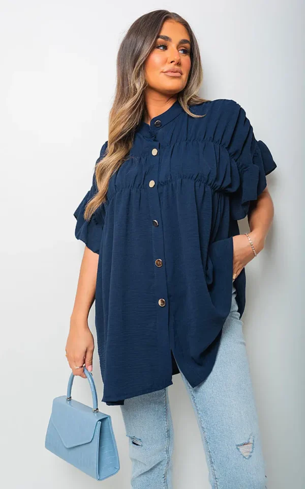 Button Down Pleated Frill Tops - Image 27