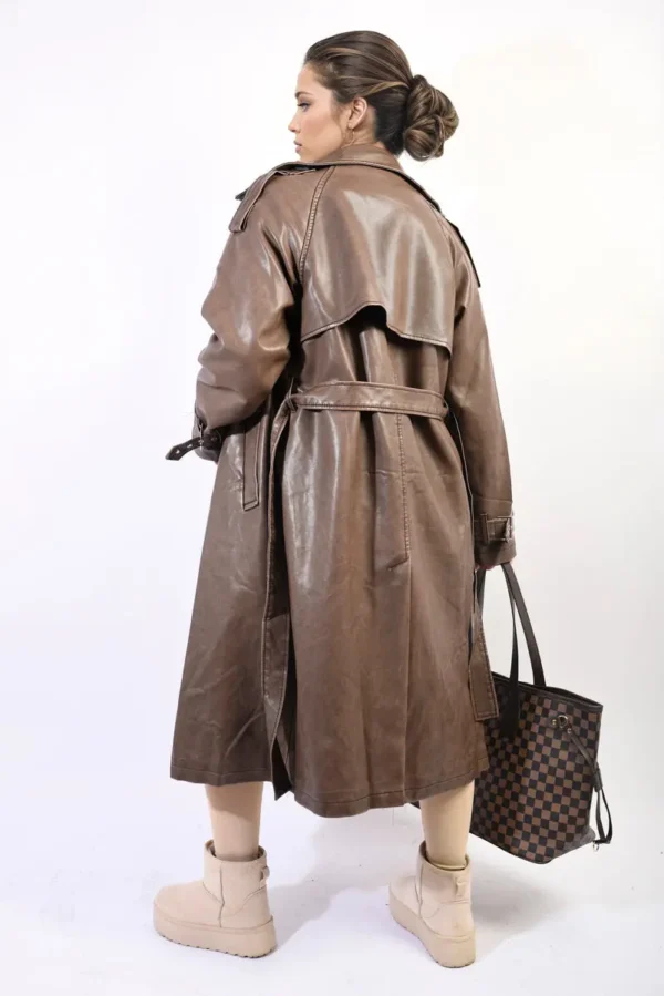 Lapel Neck Belted Trench Coat Jacket - Image 2