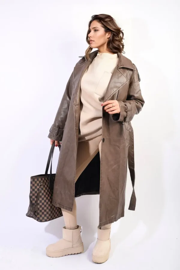 Lapel Neck Belted Trench Coat Jacket - Image 3