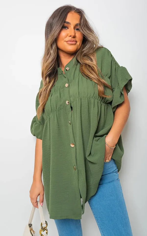 Button Down Pleated Frill Tops - Image 28