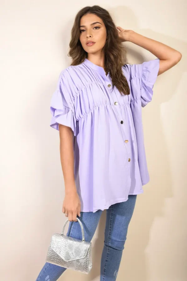 Button Down Pleated Frill Tops - Image 34