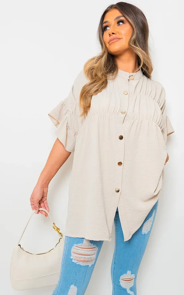 Button Down Pleated Frill Tops - Image 35