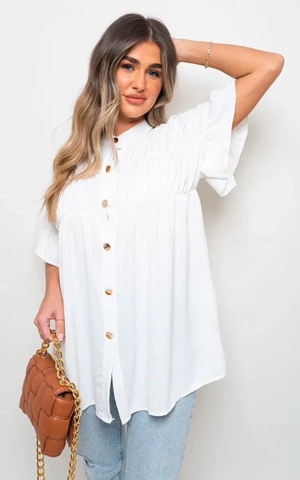 Button Down Pleated Frill Tops - Image 38