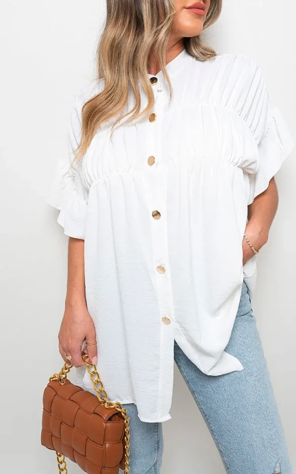 Button Down Pleated Frill Tops - Image 39