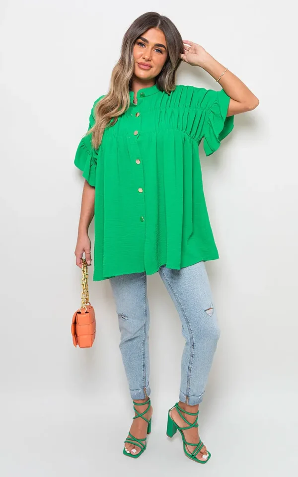 Button Down Pleated Frill Tops - Image 41