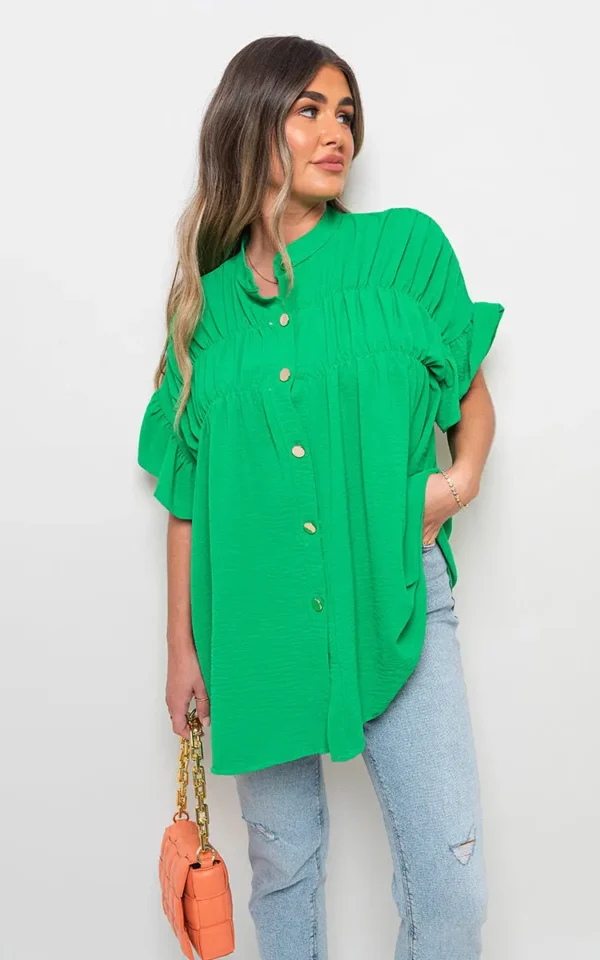 Button Down Pleated Frill Tops - Image 43