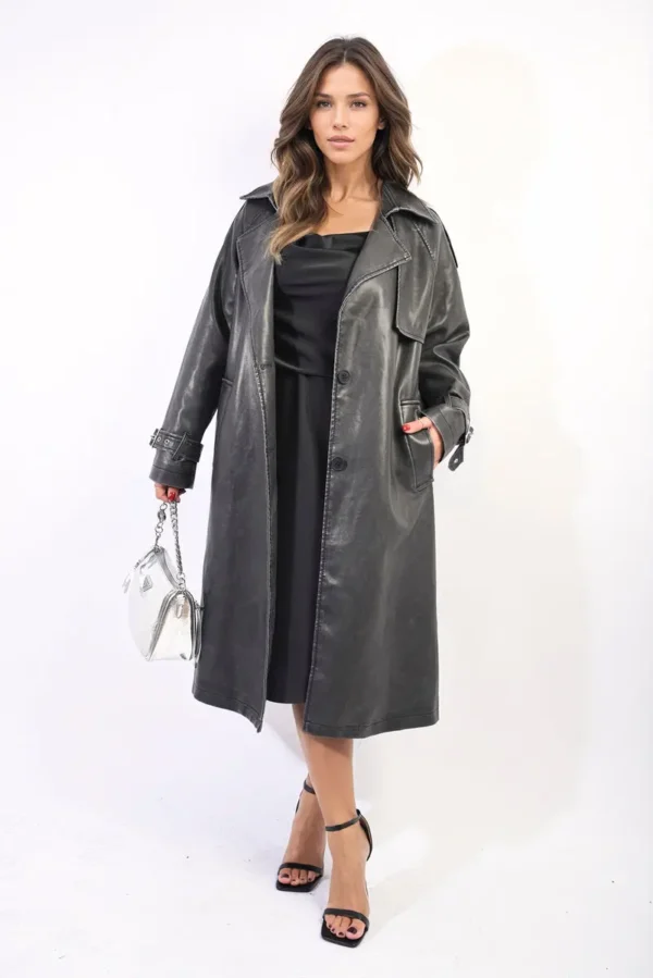 Lapel Neck Belted Trench Coat Jacket - Image 6