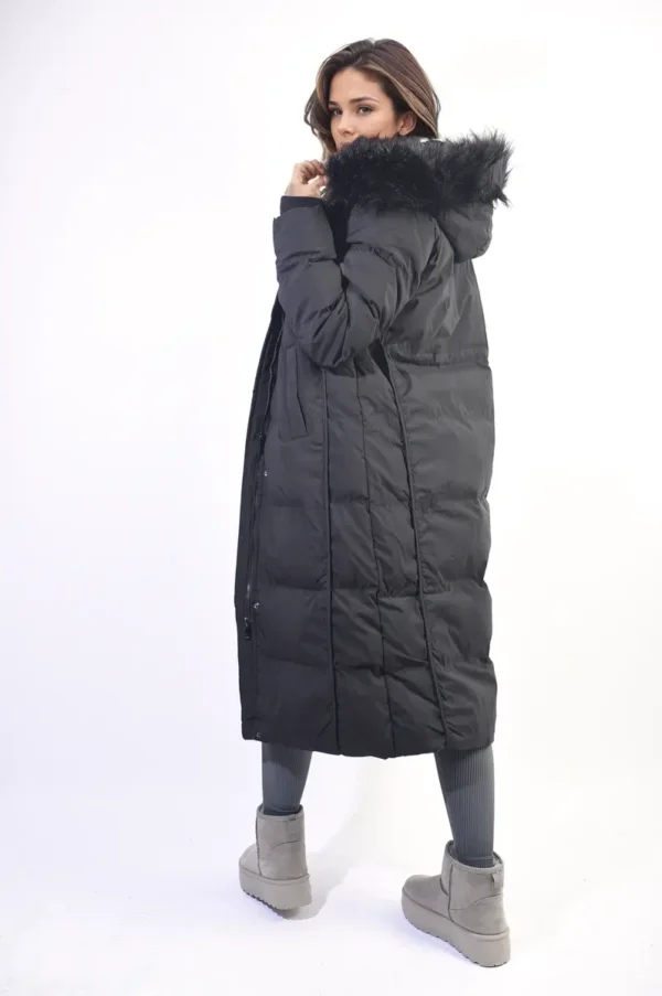 Longline Faux Fur Hooded Puffer Jacket - Image 3