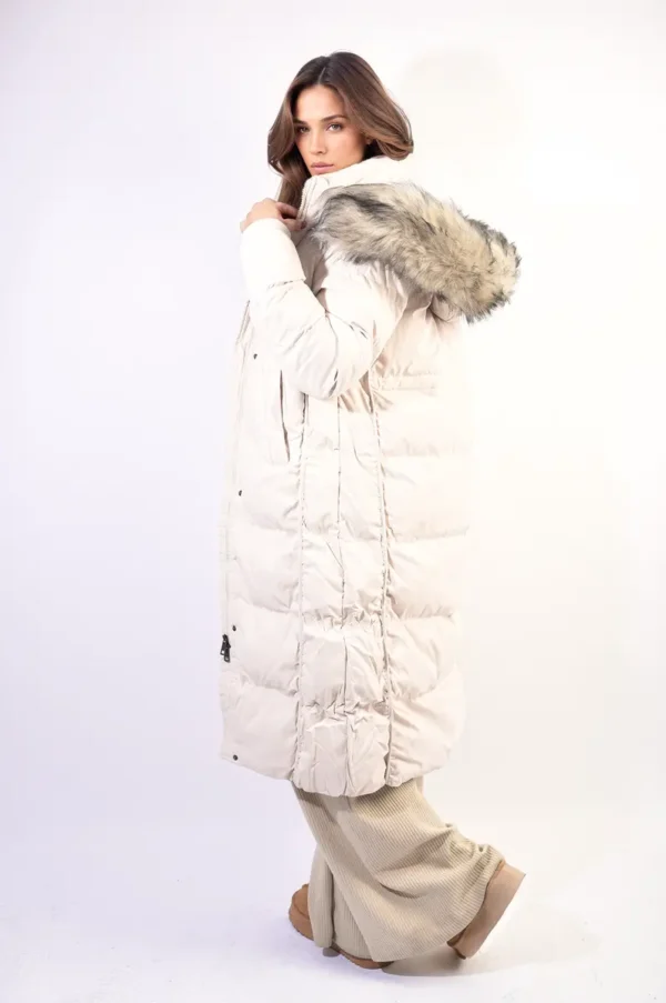 Longline Faux Fur Hooded Puffer Jacket - Image 9