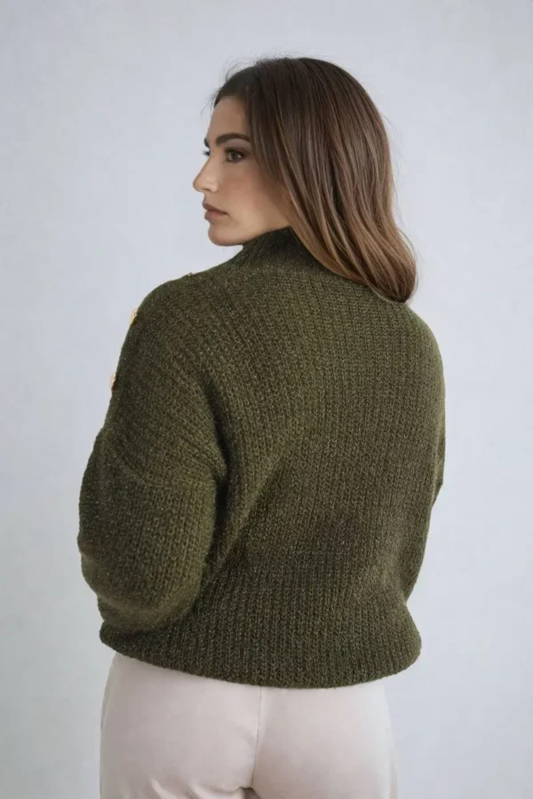 Buttons Long Sleeves Chunky Knit Top - Image 4