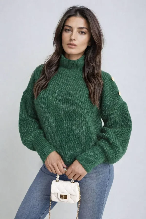 Buttons Long Sleeves Chunky Knit Top - Image 5