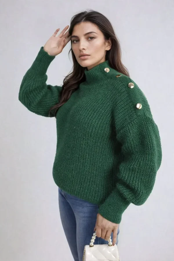 Buttons Long Sleeves Chunky Knit Top - Image 7