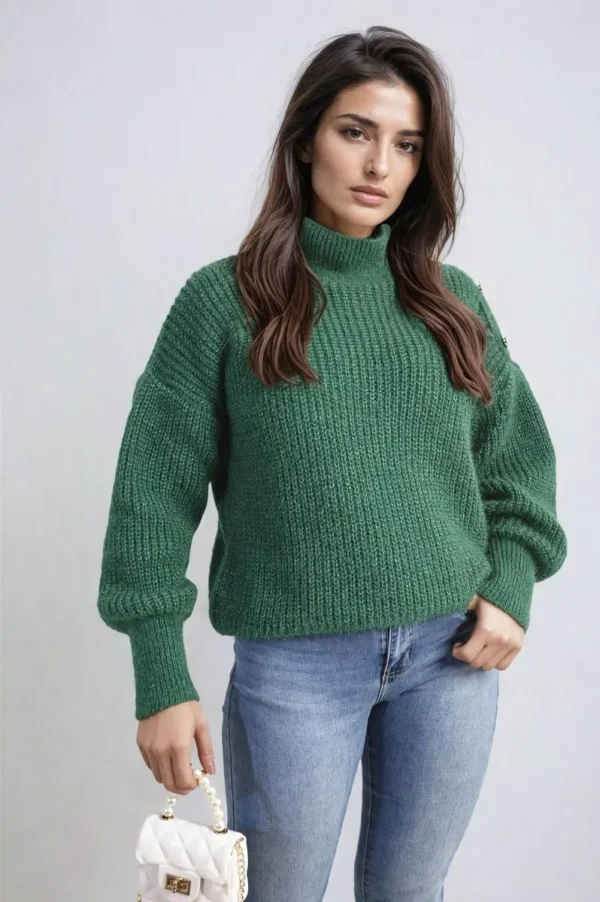 Buttons Long Sleeves Chunky Knit Top - Image 8