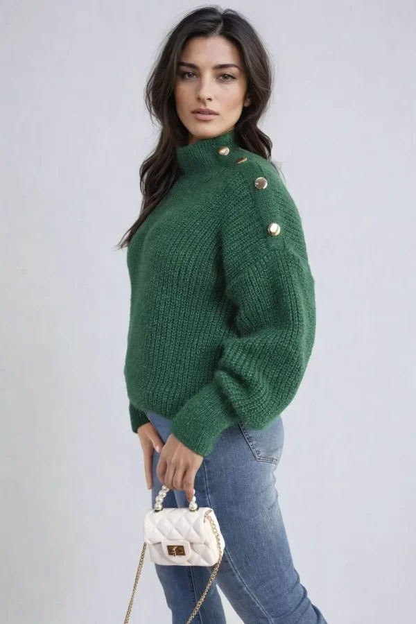 Buttons Long Sleeves Chunky Knit Top - Image 9