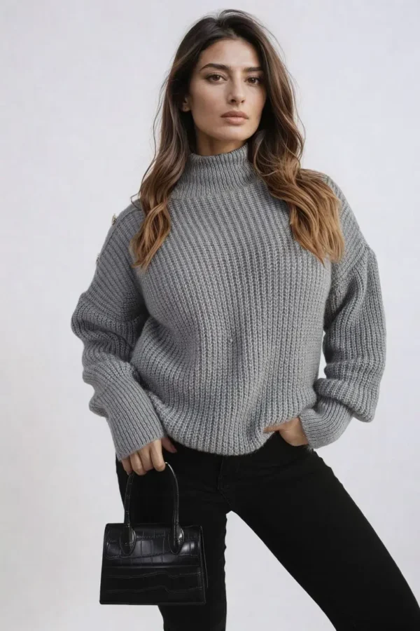 Buttons Long Sleeves Chunky Knit Top - Image 10