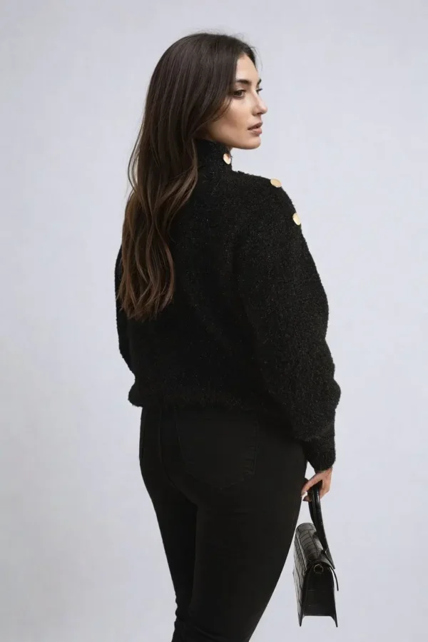 Buttons Long Sleeves Chunky Knit Top - Image 16