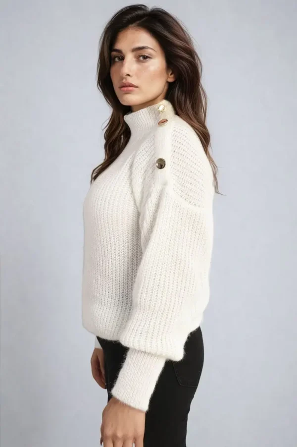 Buttons Long Sleeves Chunky Knit Top - Image 19