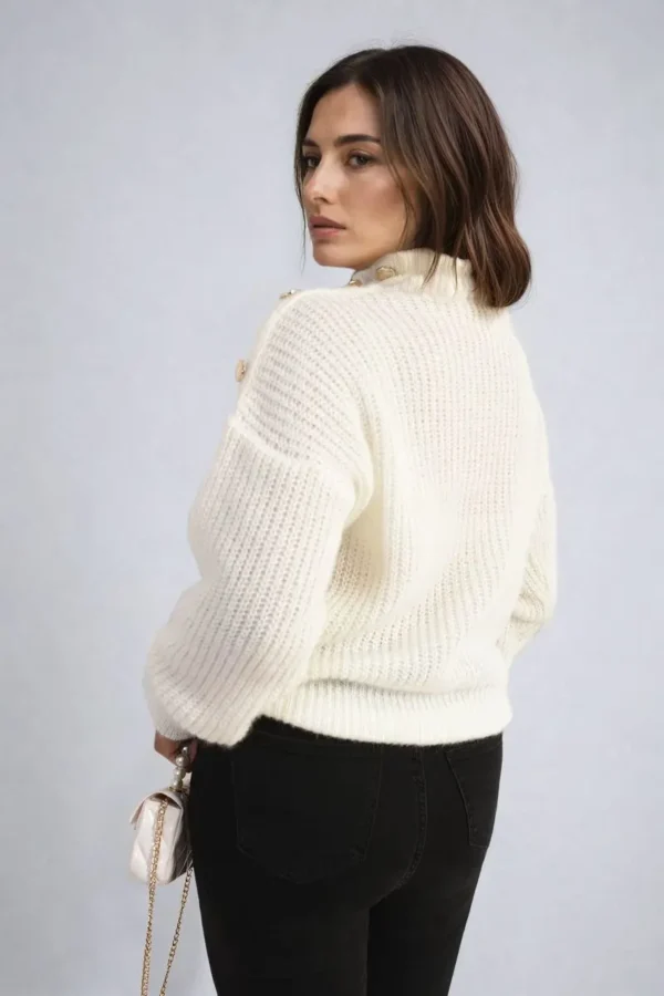 Buttons Long Sleeves Chunky Knit Top - Image 20