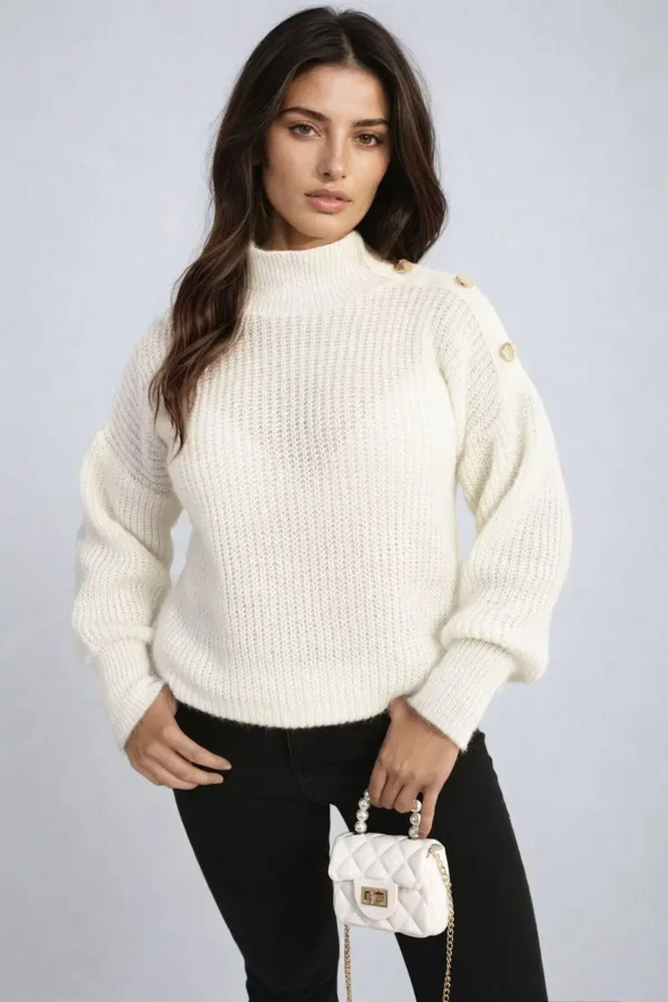 Buttons Long Sleeves Chunky Knit Top - Image 21