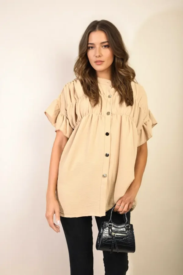 Button Down Pleated Frill Tops - Image 45