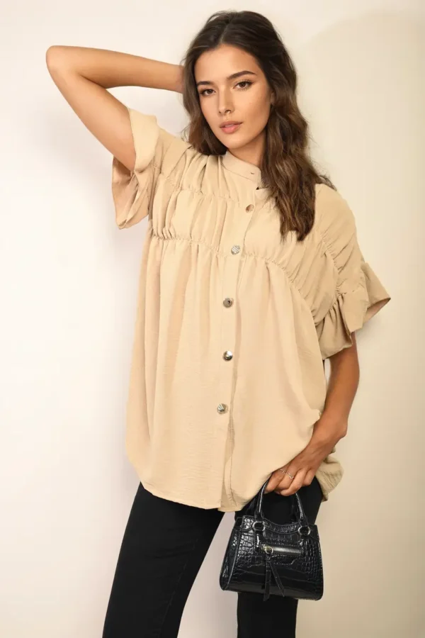 Button Down Pleated Frill Tops - Image 47