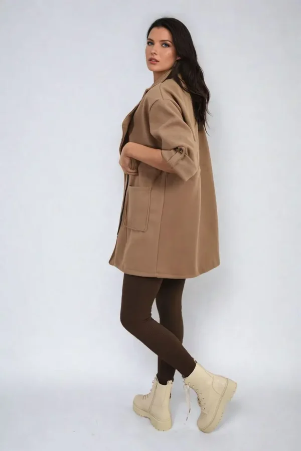 Roll Tab Sleeve Drawstring Waist Open Front Trench Coat Jacket - Image 13