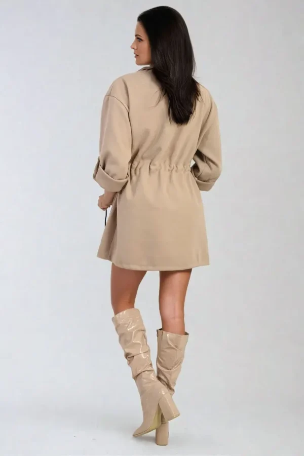 Roll Tab Sleeve Drawstring Waist Open Front Trench Coat Jacket - Image 18