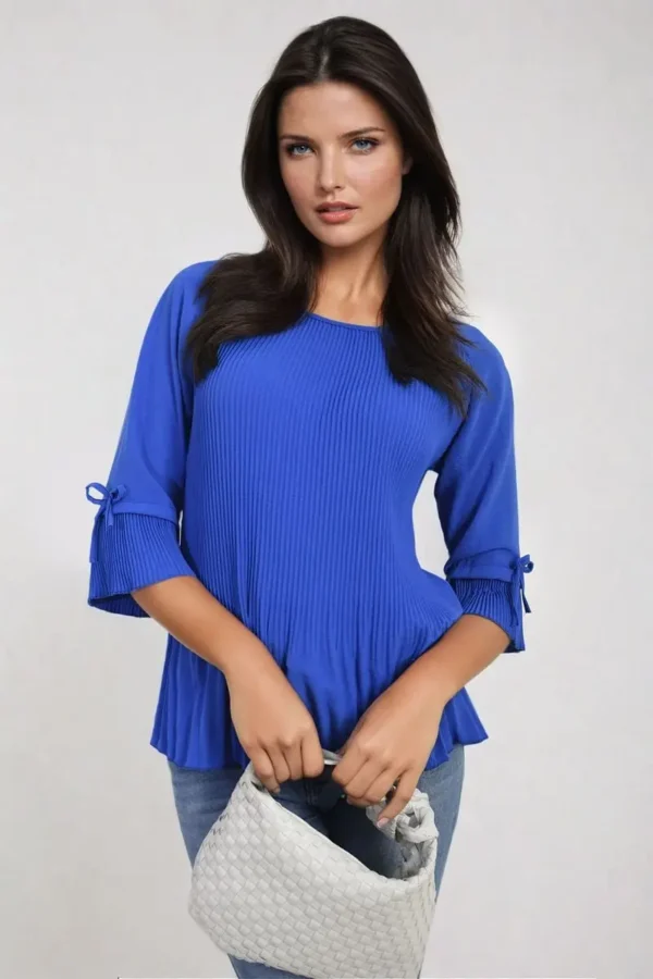 Plisse Pleated Short Bow Sleeve Top - Image 4