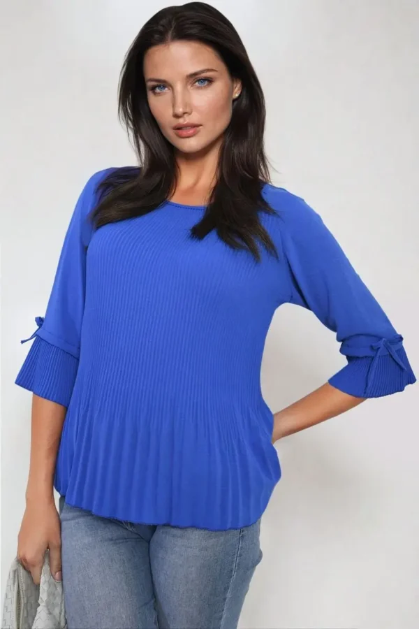 Plisse Pleated Short Bow Sleeve Top - Image 5