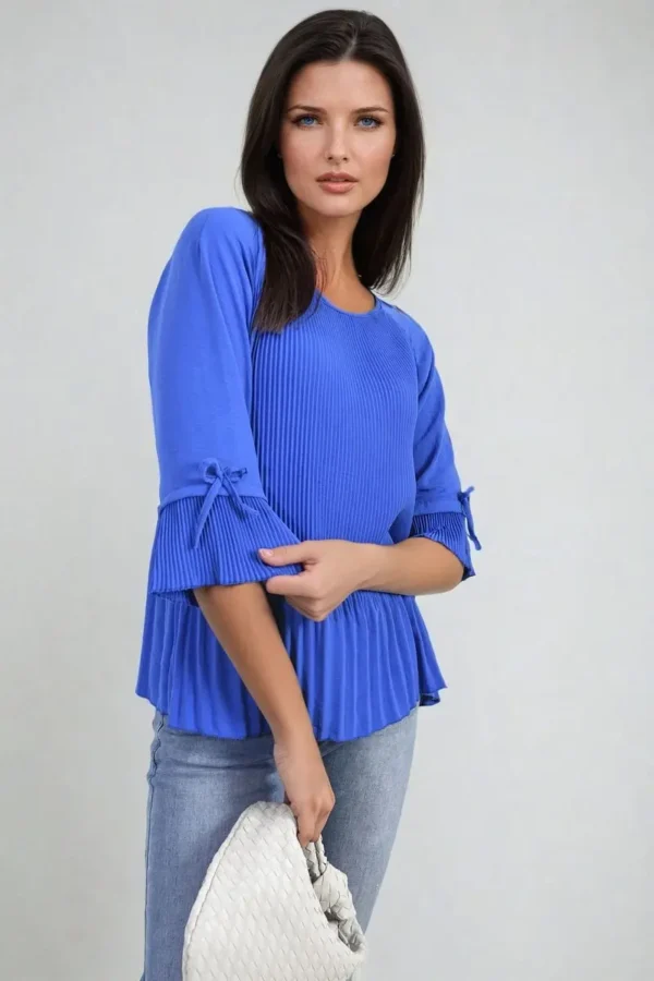 Plisse Pleated Short Bow Sleeve Top - Image 7