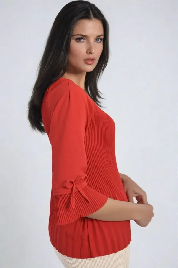 Plisse Pleated Short Bow Sleeve Top - Image 8