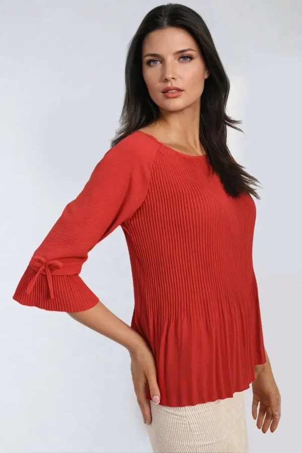 Plisse Pleated Short Bow Sleeve Top - Image 10