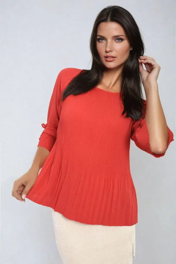 Plisse Pleated Short Bow Sleeve Top - Image 11