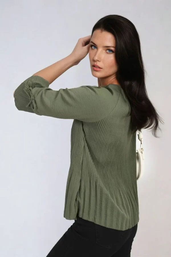 Plisse Pleated Short Bow Sleeve Top - Image 18