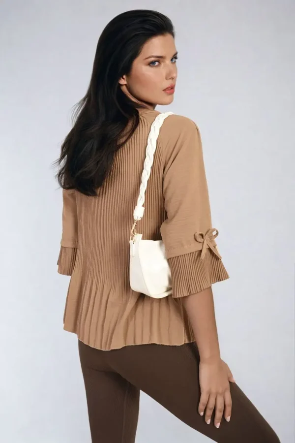 Plisse Pleated Short Bow Sleeve Top - Image 21