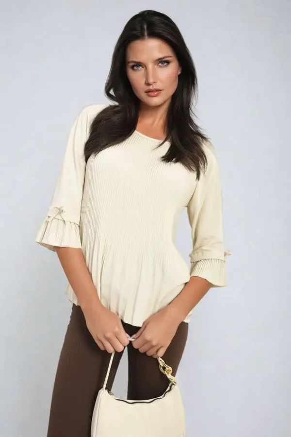 Plisse Pleated Short Bow Sleeve Top - Image 22