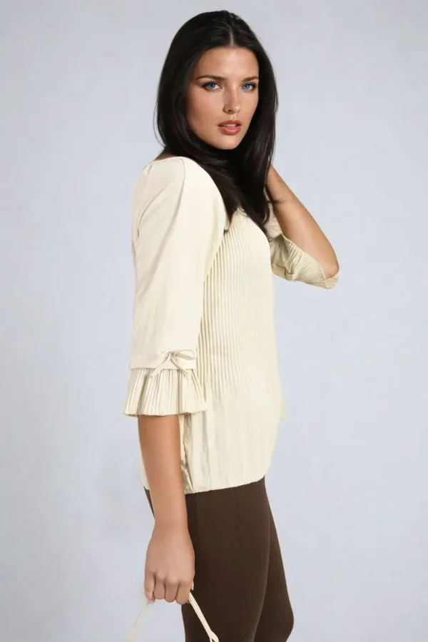 Plisse Pleated Short Bow Sleeve Top - Image 25