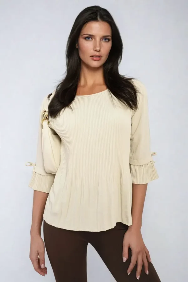 Plisse Pleated Short Bow Sleeve Top - Image 27