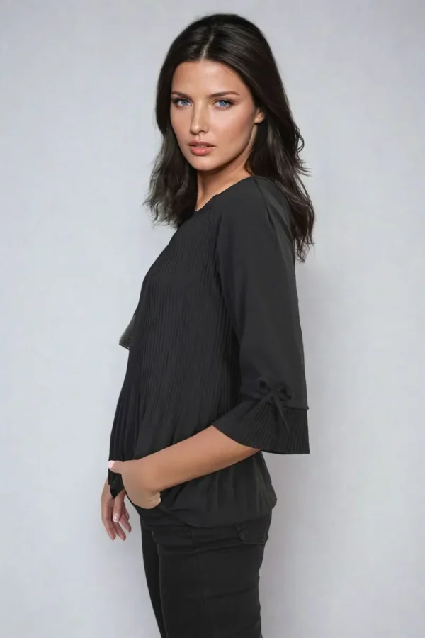 Plisse Pleated Short Bow Sleeve Top - Image 31