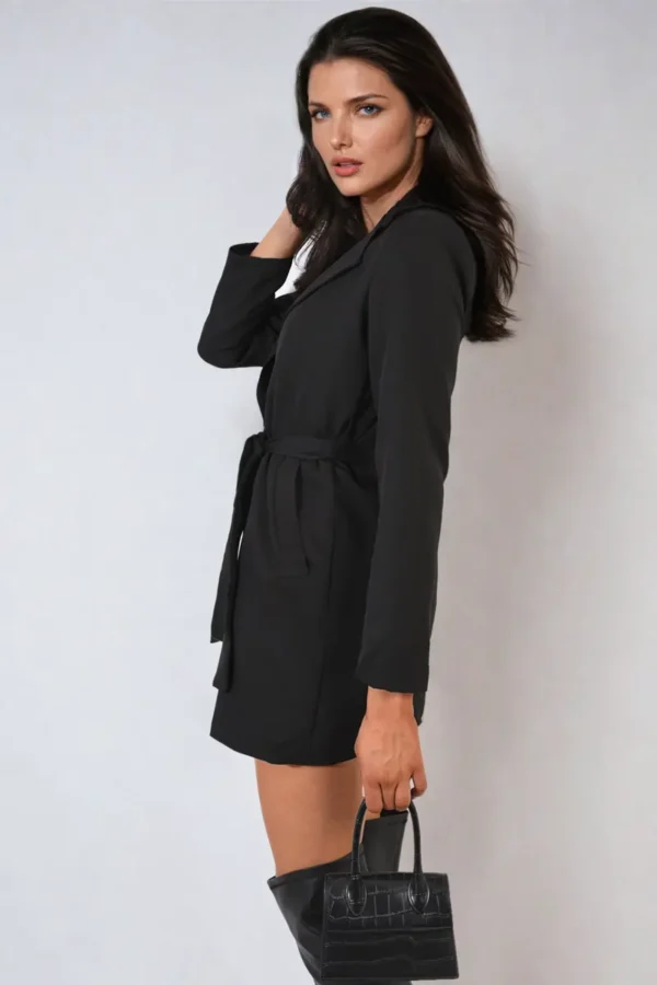 Oversized Waist Tie Button Detail Blazer Jacket - Image 4