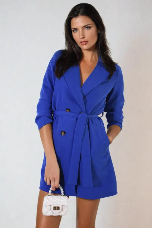 Oversized Waist Tie Button Detail Blazer Jacket - Image 9