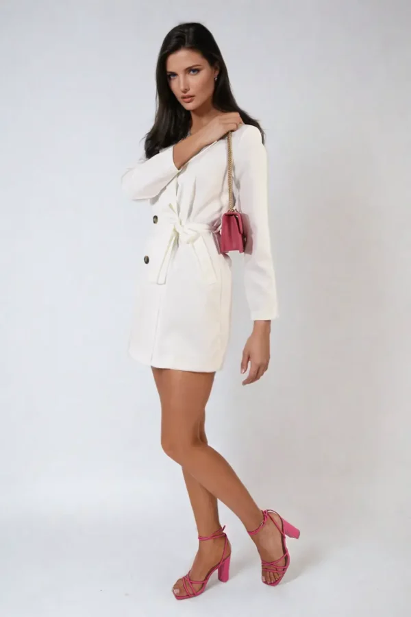 Oversized Waist Tie Button Detail Blazer Jacket - Image 18