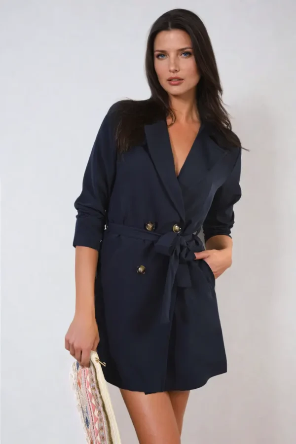 Oversized Waist Tie Button Detail Blazer Jacket - Image 23