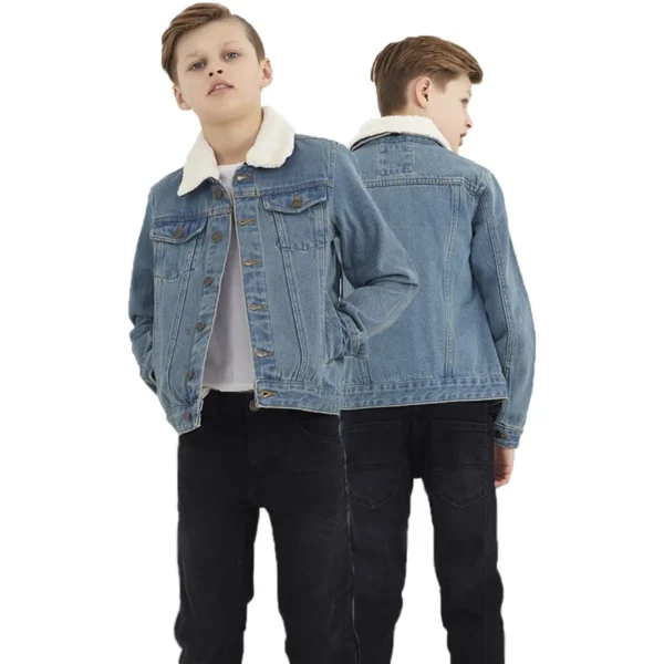 Brave Soul Larson Denim Jacket - Stylish & Versatile Boys' Denim Jacket with Detachable Cream Borg Collar