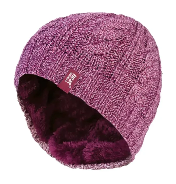 Ladies Cable Knit Thermal Fleece Lined Winter Hat - Image 7