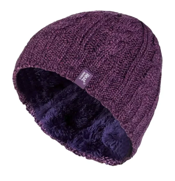 Ladies Cable Knit Thermal Fleece Lined Winter Hat - Image 13